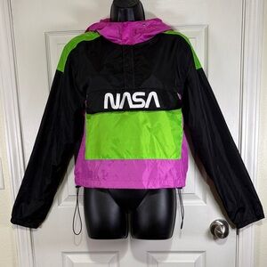 Chemistry NASA Black/Pink/Green Windbreaker 1/4 Zip Pullover Size Small